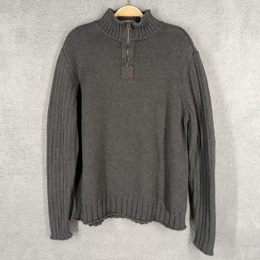 Vintage Polo Ralph Lauren Men's XL 1/4 Zip Pullover Sweater Ribbed Knit Gray